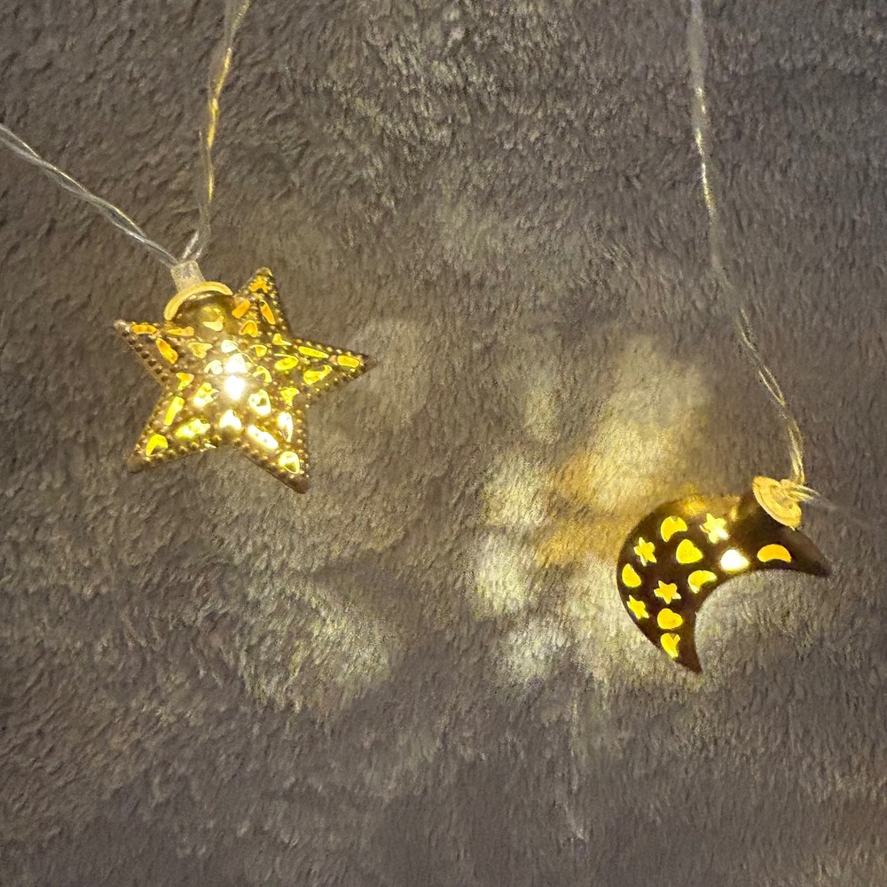 Gold Moon and Stars LED String Lights Battery Operated 6ft Celestial Decor